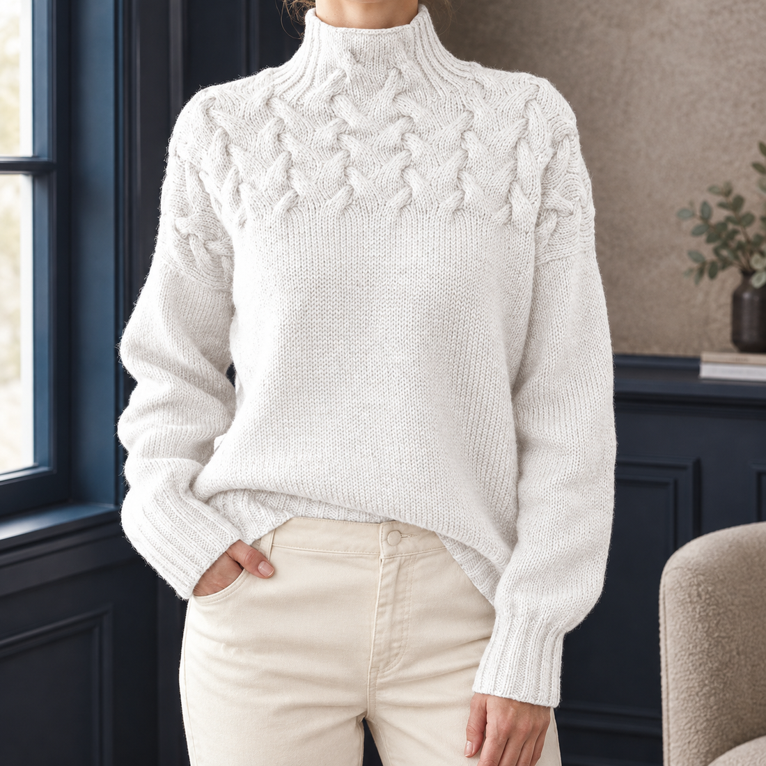 Apolline-Skye Cable Sweater - White