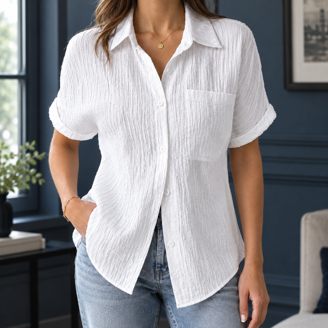 Bronwen Crinkle Shirt - White