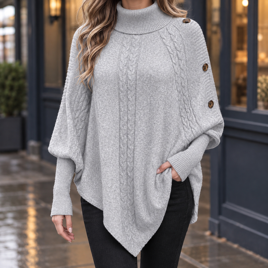 Audrina-Jane Cable Knit Sweater - Light Gray
