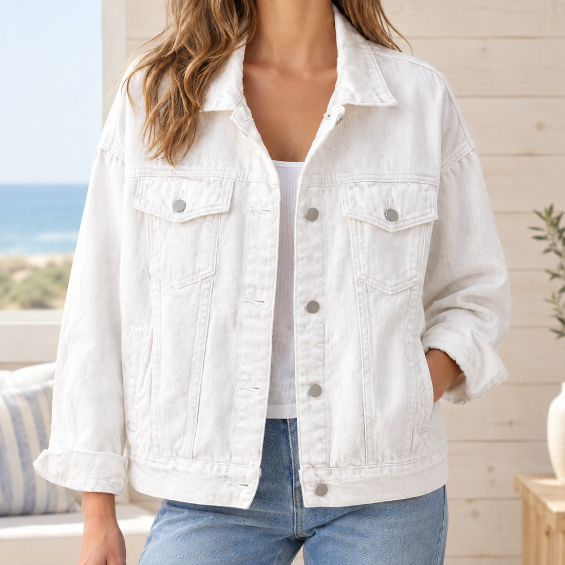 Griselda Relaxed Denim Overshirt - White