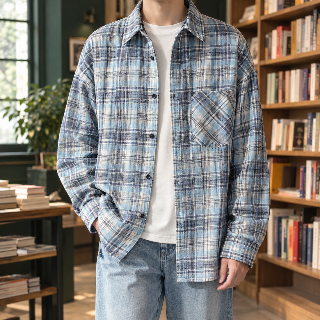 Daniel Relaxed Overshirt - Plaid Matching Blue