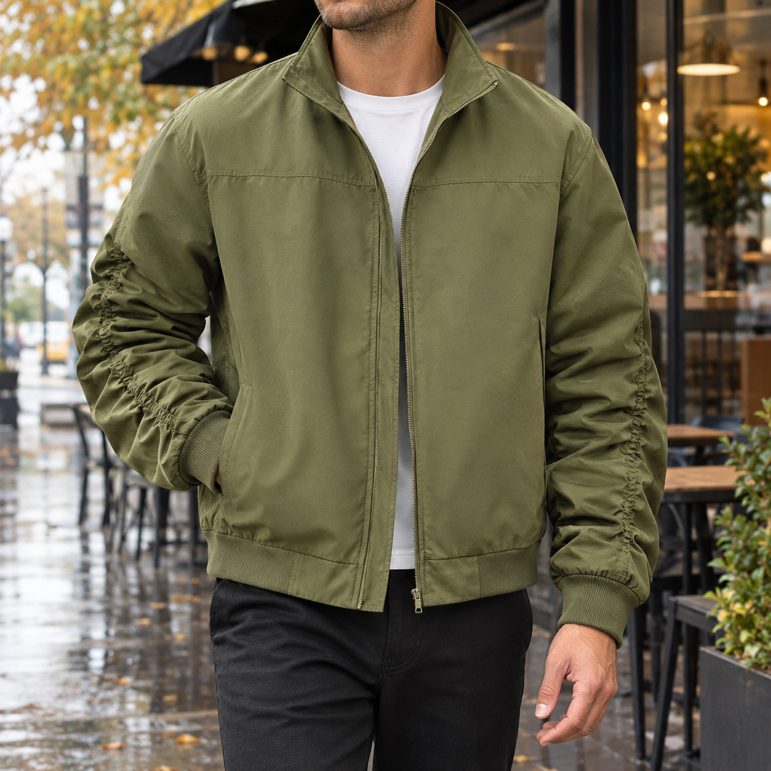 Egon-Lane Ruched Sleeve Jacket - Army Green