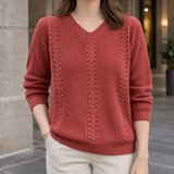 Briony-Pearl V Neck Sweater - Red
