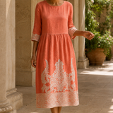 Amalia Embroidered Midi Dress - Coral