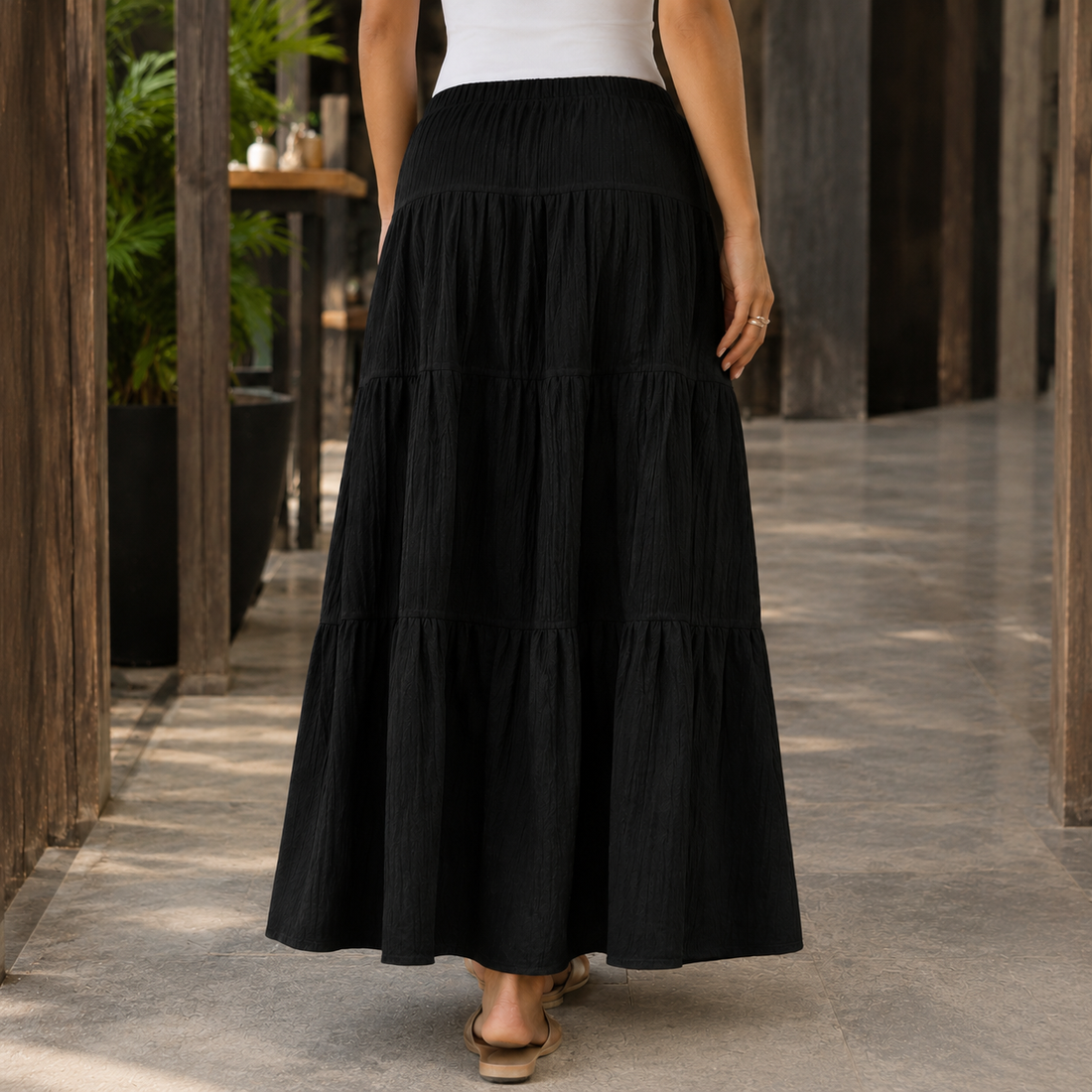 Freya Tiered Maxi Skirt - Black