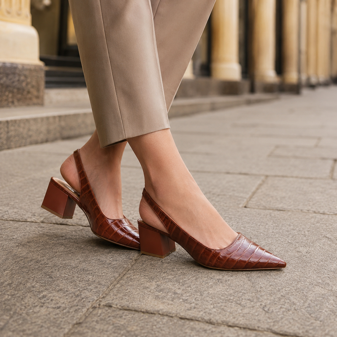 Cervini Croc Slingback Heels - Dark Brown