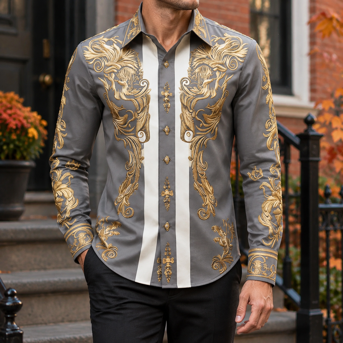 Colm Embroidered Shirt - Gray