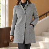 Aurelia-Pearl Stand Collar Coat - Gray