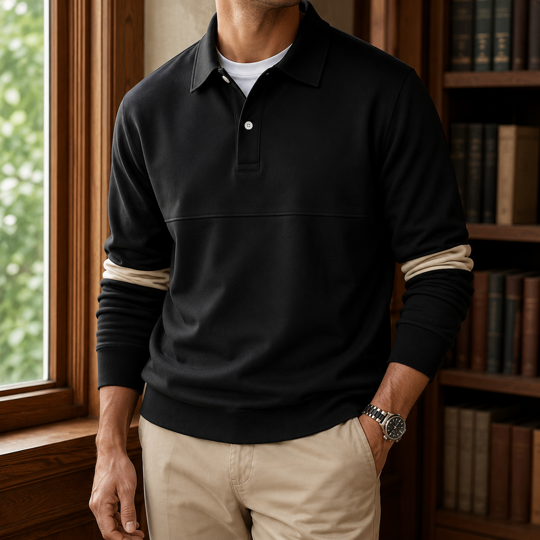 Sebastian Collared Sweatshirt - Black
