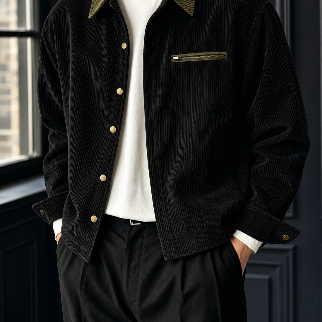 Leander-Jude Contrast Collar Jacket - Black