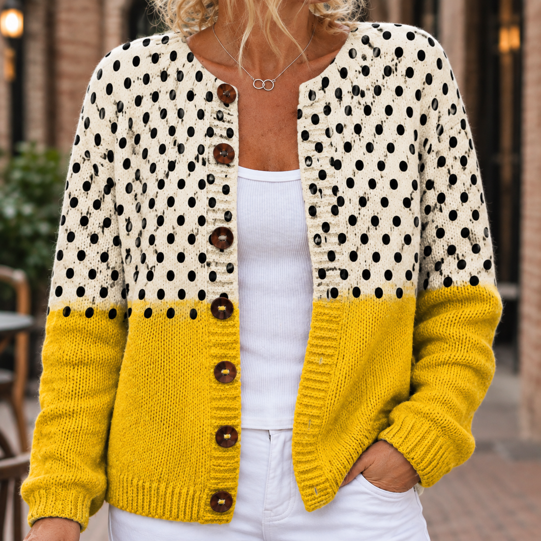 Petra Polka Dot Sweater - Mustard Yellow And Cream