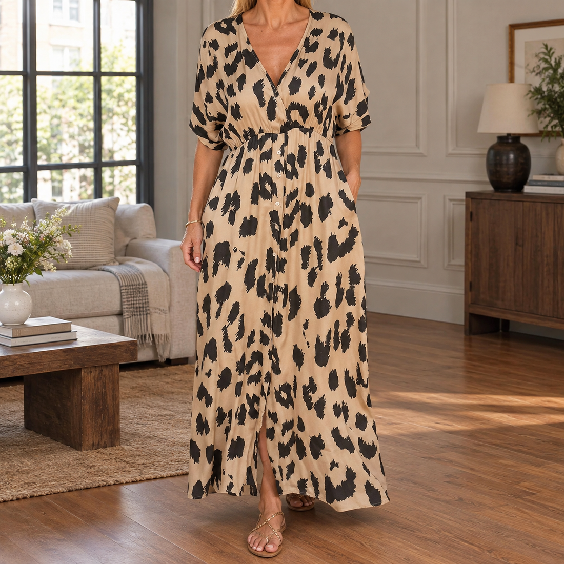 Bettina Leopard Maxi Dress - Brown