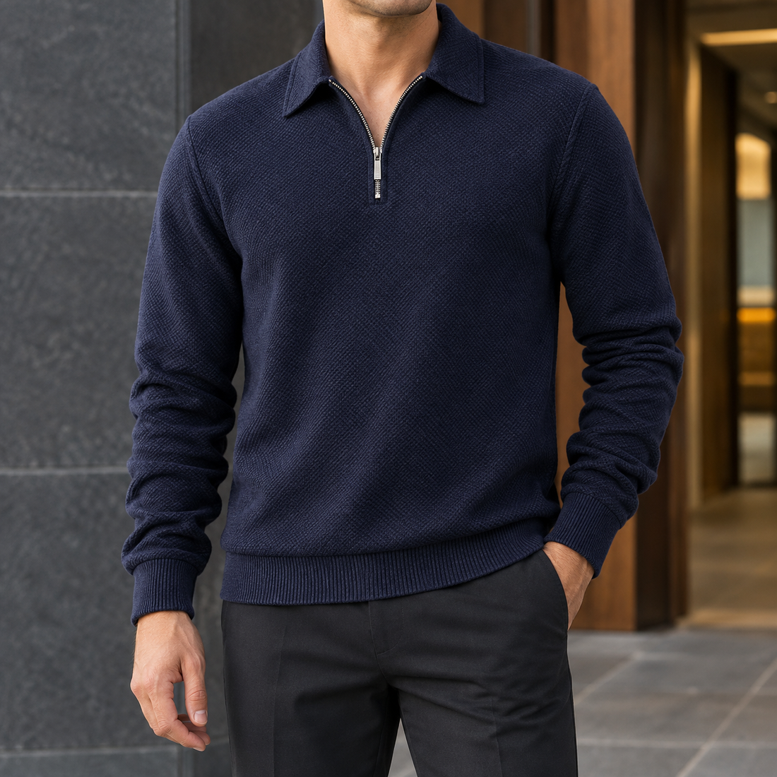 Keith Half-Zip Polo - Dark Blue