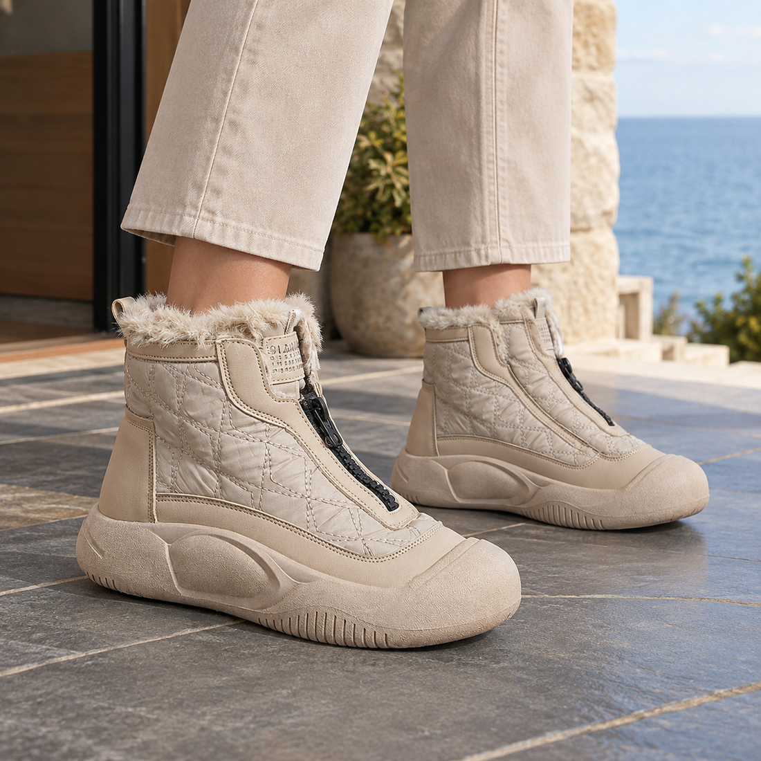 Argenta Quilted Snow Boots - Beige