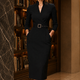 Rosalie Belted Midi Dress - Black