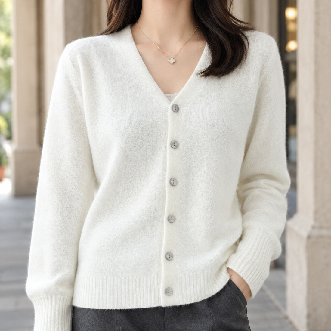 Esther-Belle V-Neck Cardigan - White