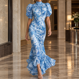 Vivienne-Pearl Fishtail Dress - Blue