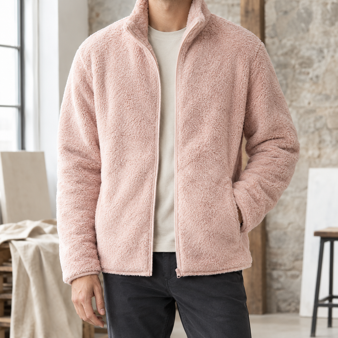 Solomon Plush Fleece Jacket - Pink