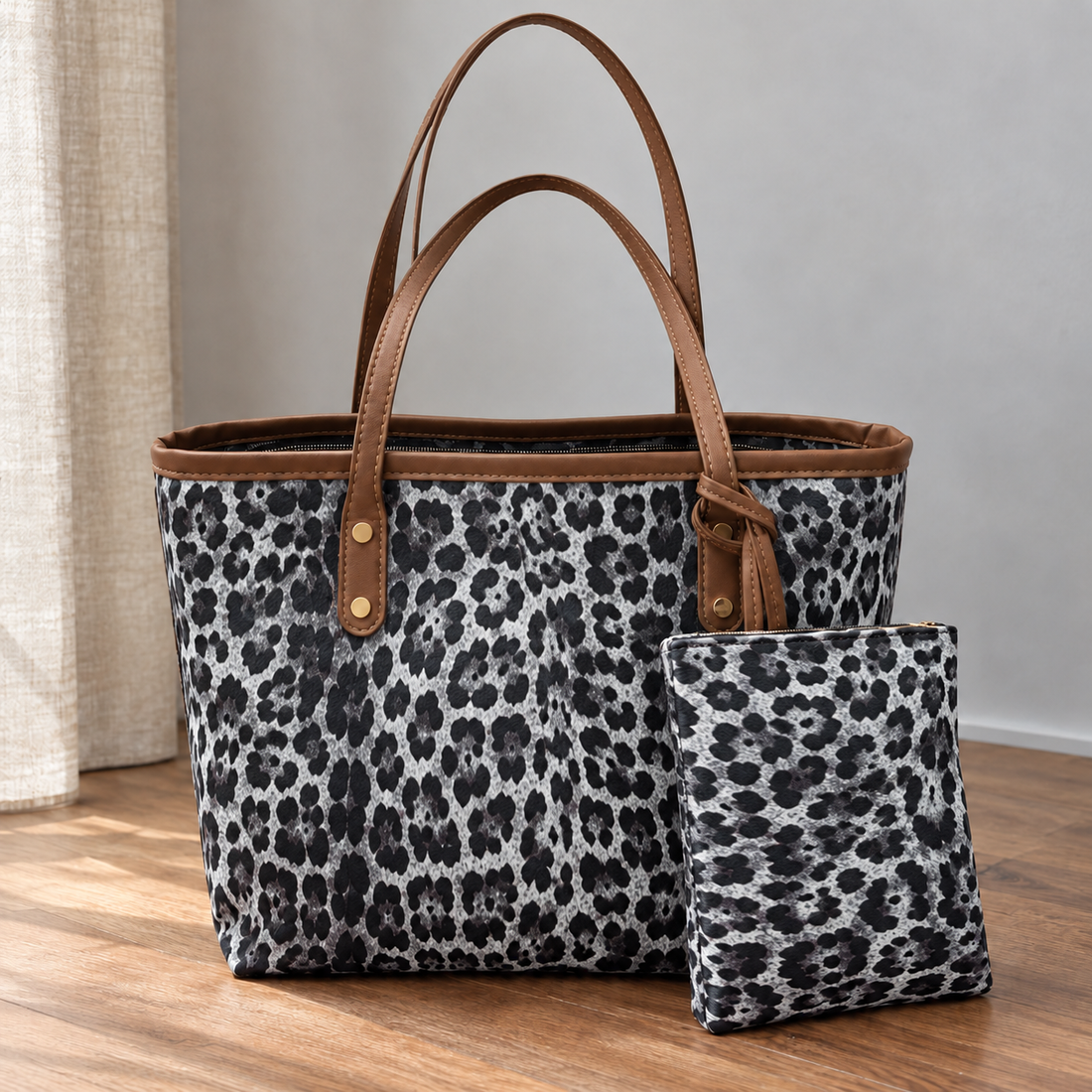 Zeno-Monza Leopard Tote - Black