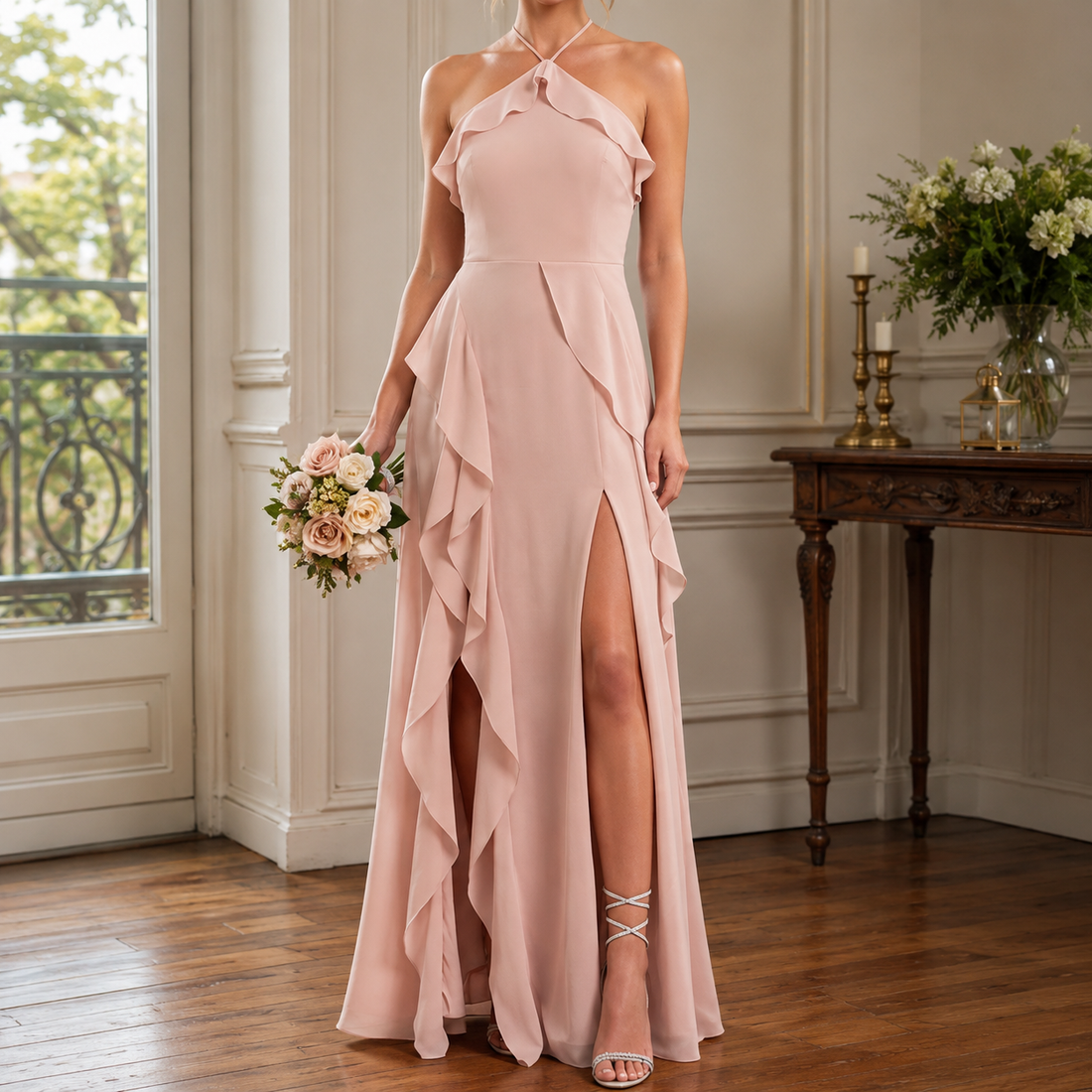 Eleanor-Sage Ruffle Maxi Dress - Blush Pink