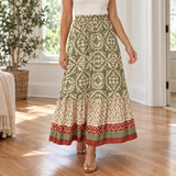 Alma Printed Maxi Skirt - Light Green
