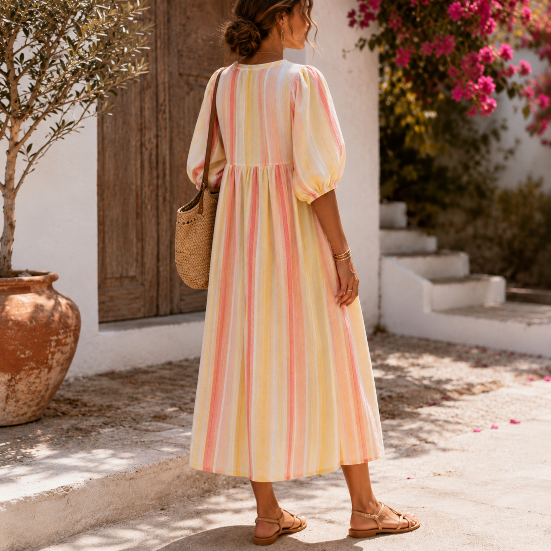 Violetta Striped Midi Dress - Lead Alternate View