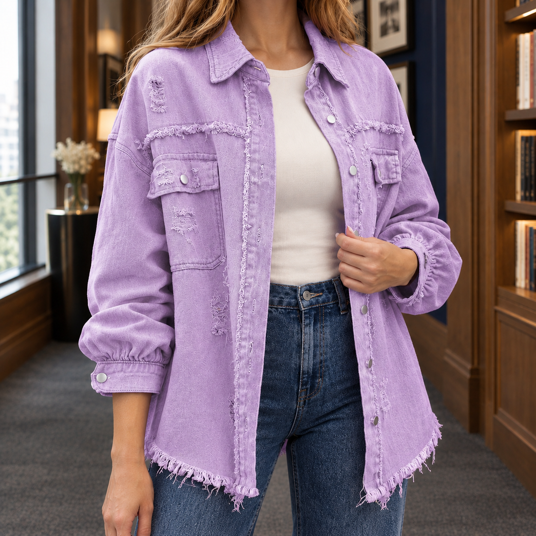 Marguerite-Kate Distressed Overshirt - Lead Product Detail