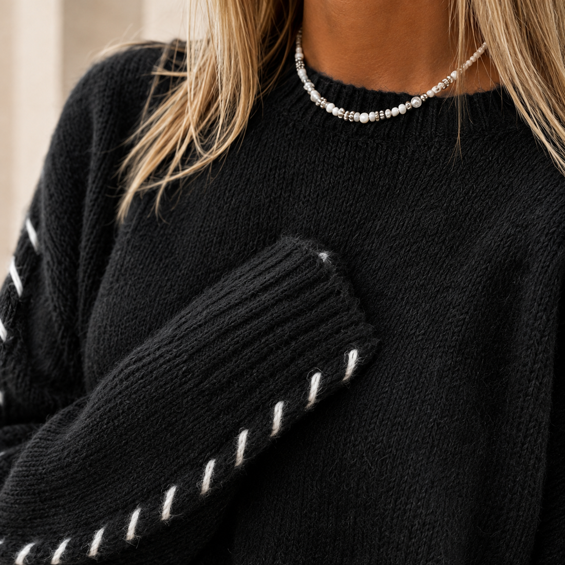 Sabine-Claire Contrast Stitch Sweater - Lead Product Detail