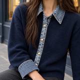 Azalea-Elise Denim Trim Cardigan - Lead Product Detail