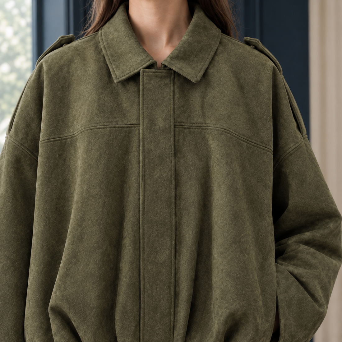 Erin Suede Bomber Jacket - Lead Product Detail