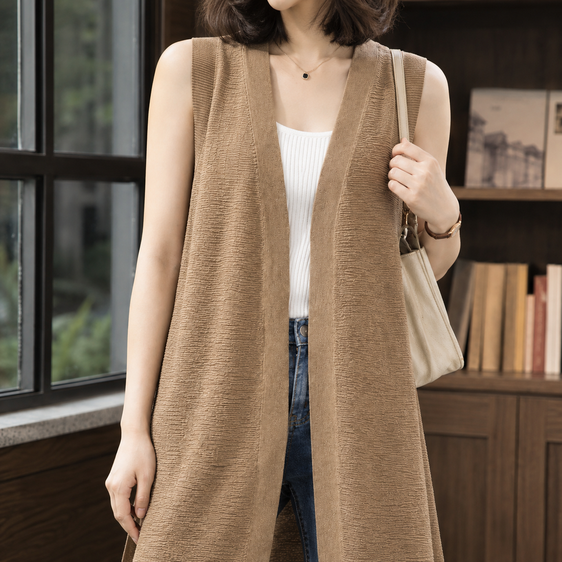 Iolanthe-Grace Longline Knit Vest - Lead Product Detail