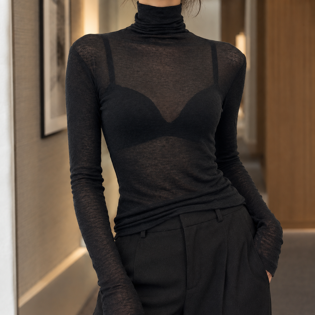 Verity-Hope Sheer Turtleneck - Lead Product Detail