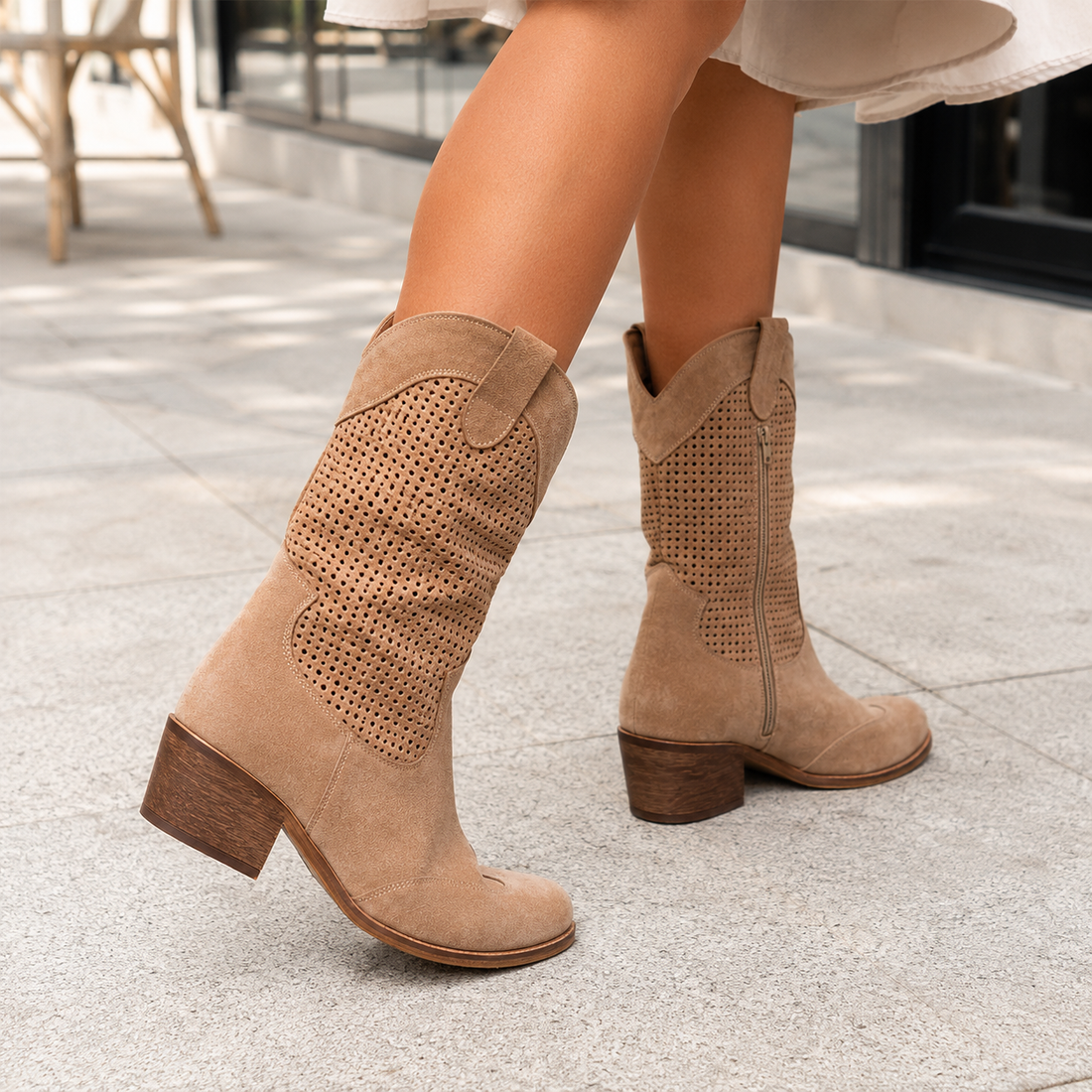 Toscano Perforated Cowboy Boots - Lead Alternate View
