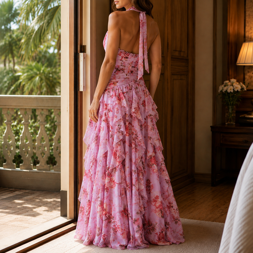 Adriana Ruffle Maxi Dress - Lead Alternate View