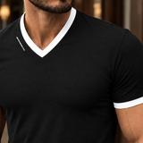 Felix Contrast V-Neck T-Shirt - Lead Product Detail