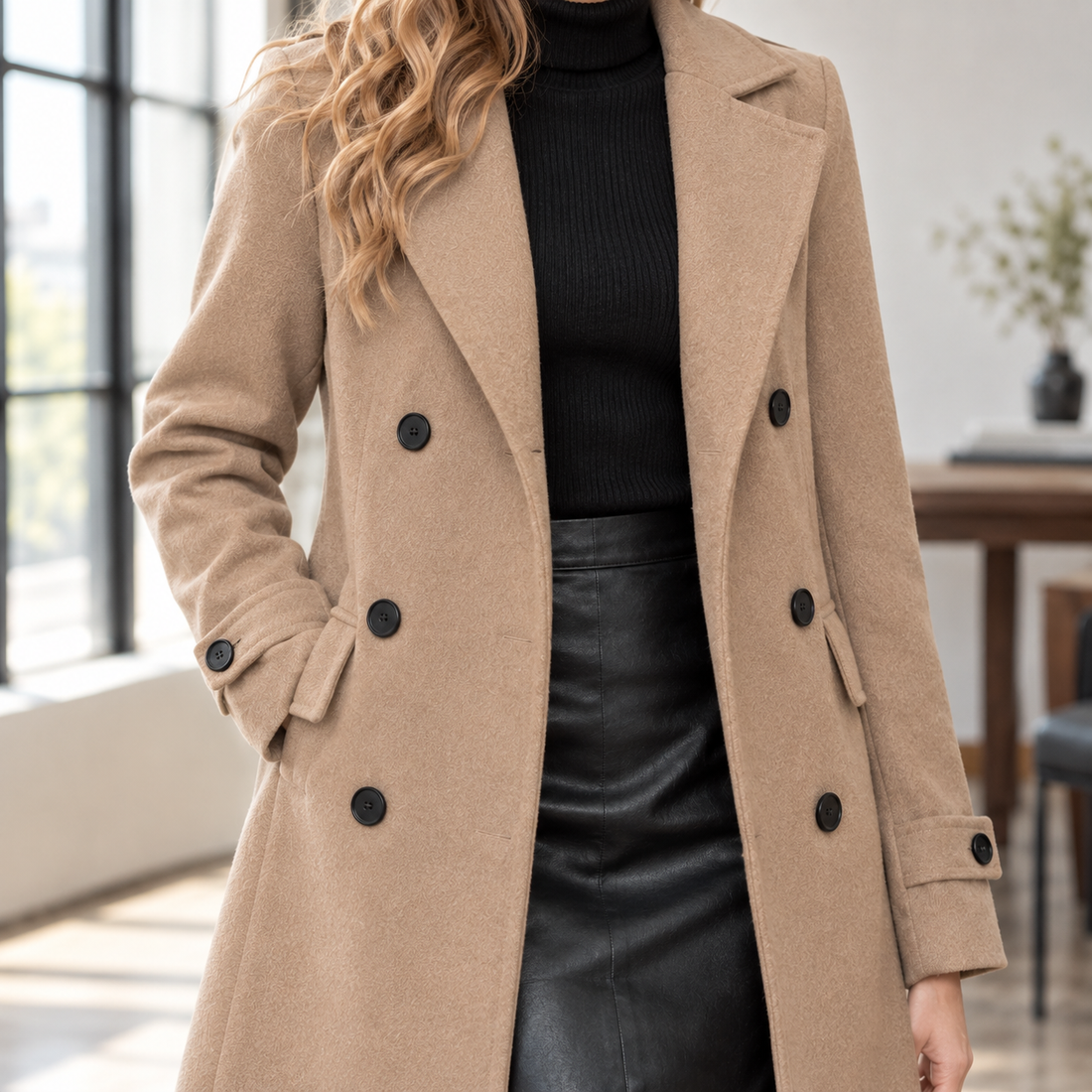 Mabel-Sage Double-Breasted Coat - Lead Product Detail