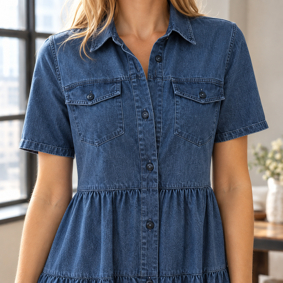 Delphine-Jade Tiered Denim Dress - Lead Product Detail