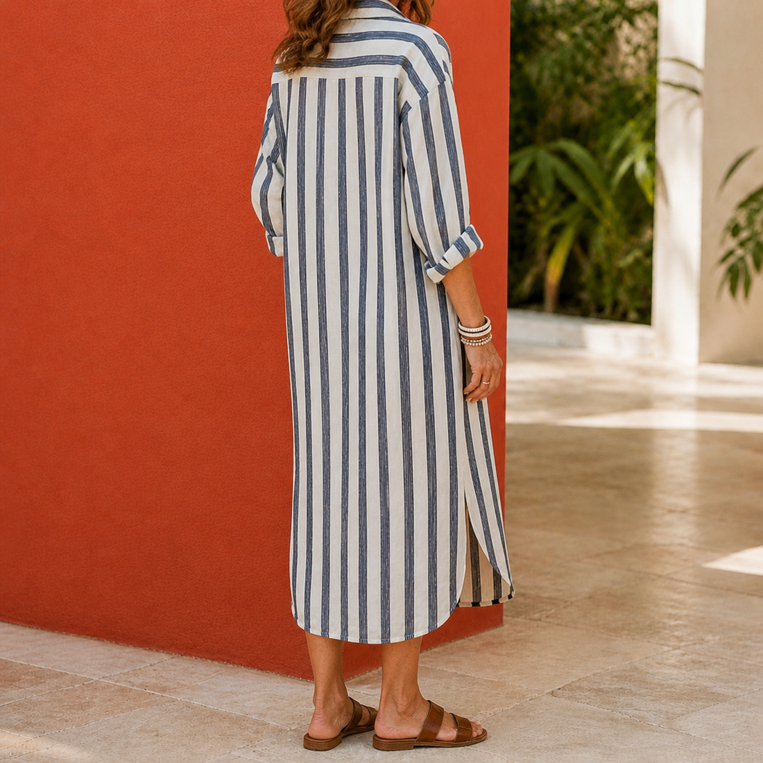 Sabine Striped Shirt Dress - Lead Alternate View