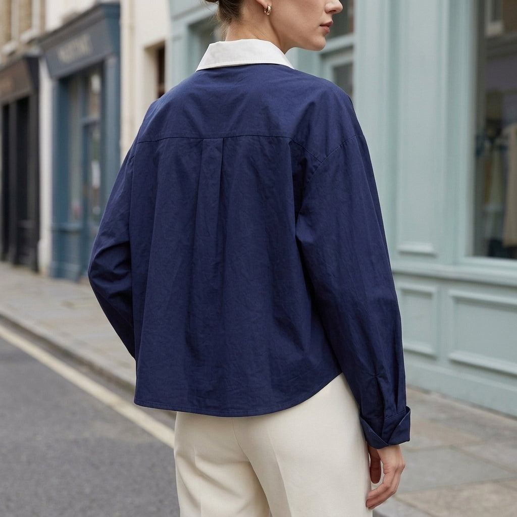 Vivienne Contrast Collar Top - Lead Alternate View