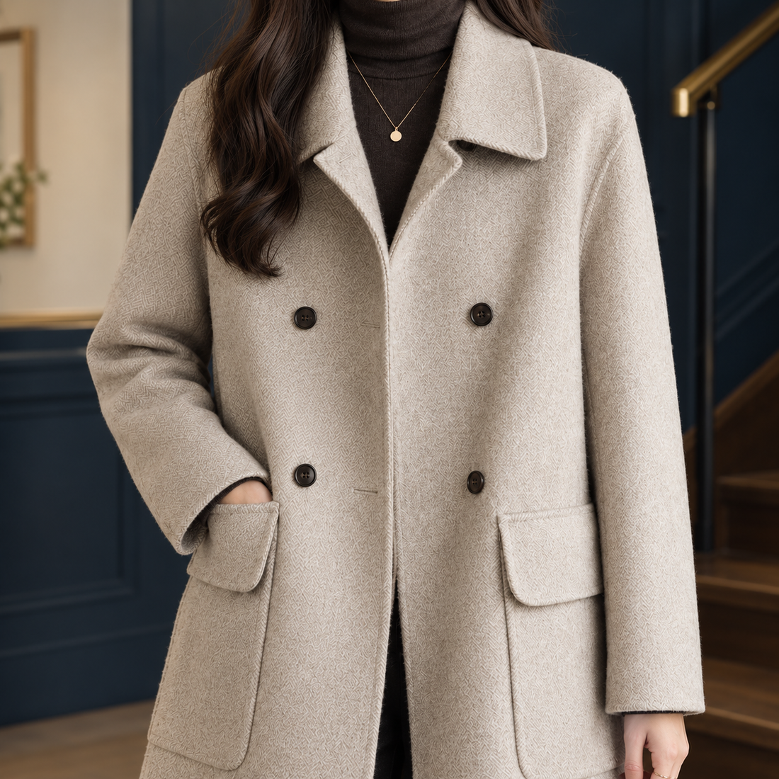 Simone-June Double Breasted Coat - Lead Product Detail