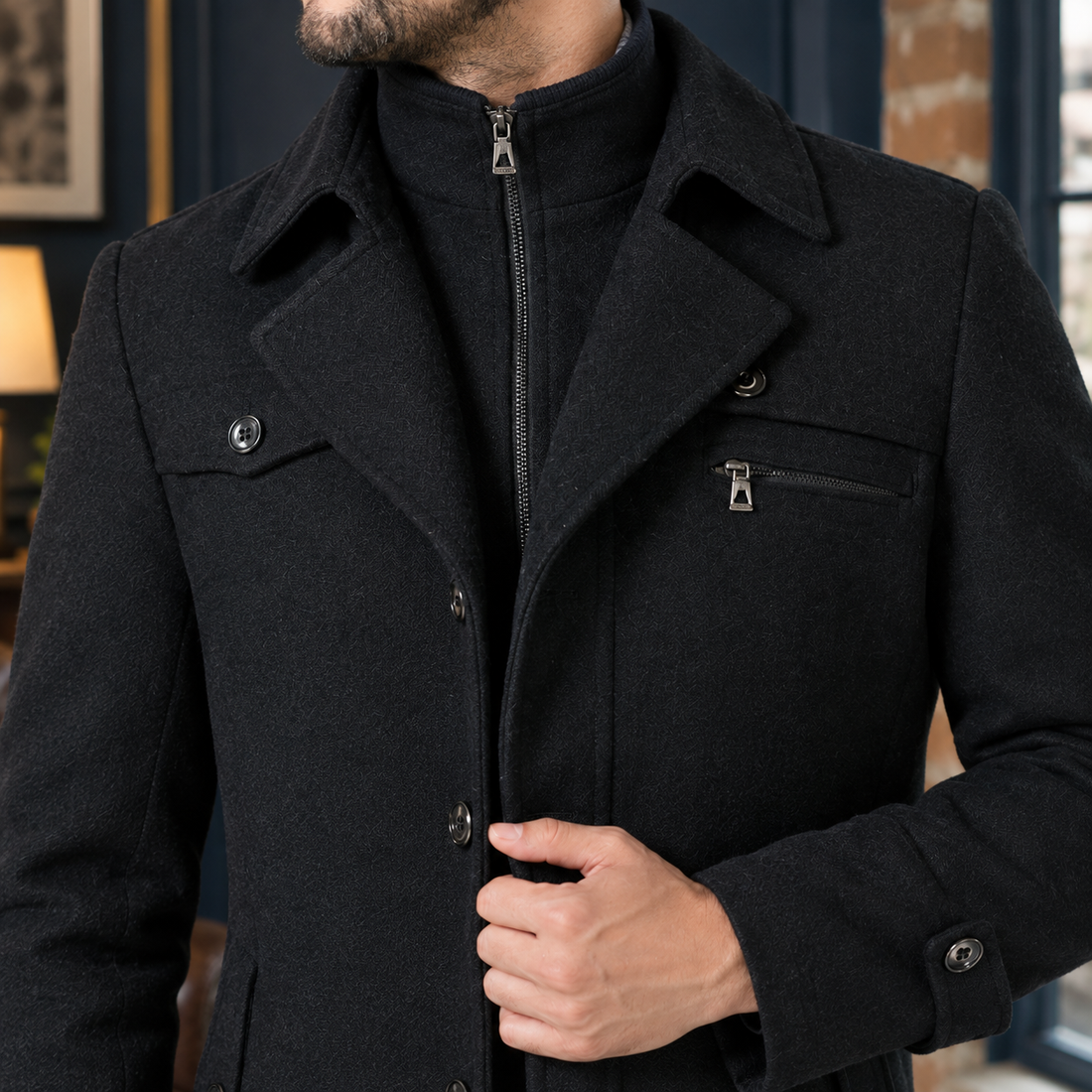 Rory Layered Collar Coat - Lead Product Detail