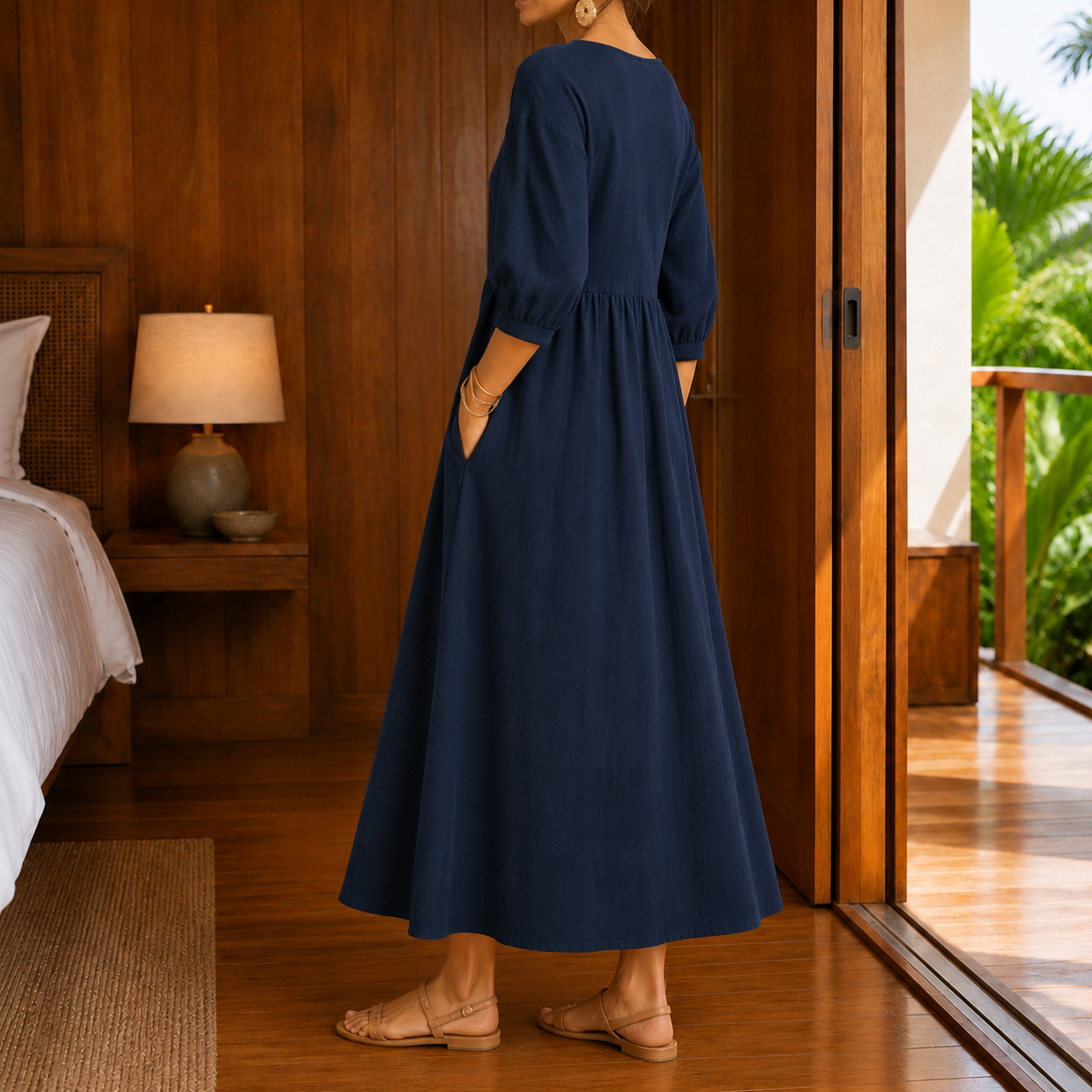 Thalia Gathered Maxi Dress - Lead Alternate View