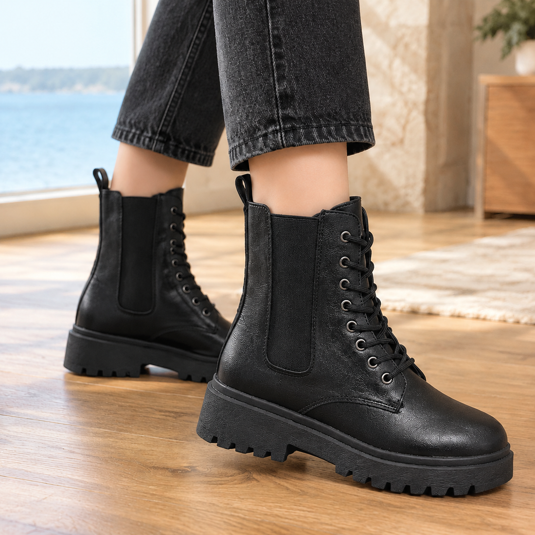 Peretti Lace-Up Boots - Lead Product Detail