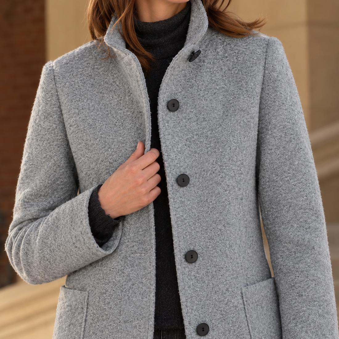 Ashley-Skye Stand Collar Coat - Lead Product Detail