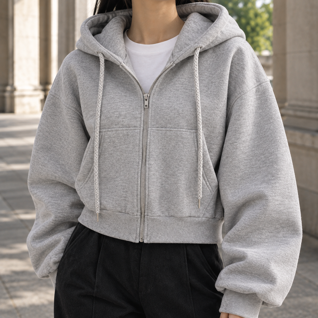 Severine Cropped Zip Hoodie - Lead Product Detail