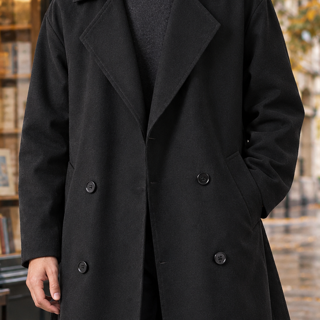 Eamon-Miles Double Breasted Overcoat - Lead Product Detail