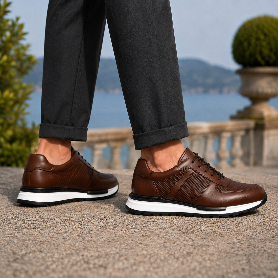 Dario Leather Sneakers - Lead Alternate View