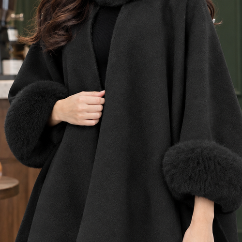 Alba-Eve Plush Trim Cape - Lead Product Detail