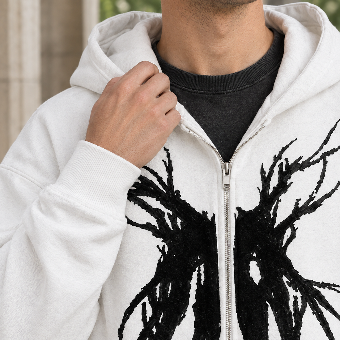 Nathanael Graphic Zip Hoodie - Lead Product Detail