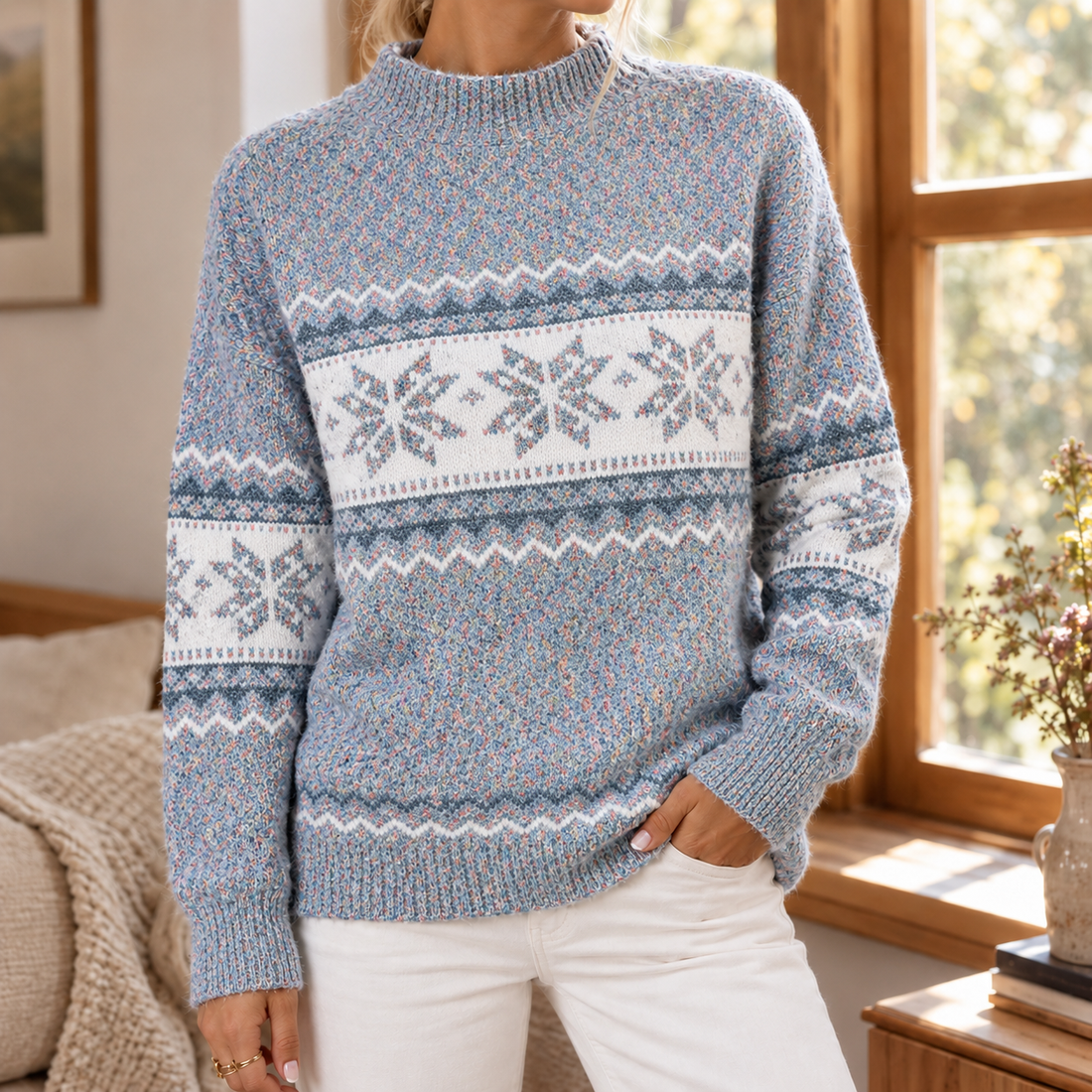 Helena-Pearl Fair Isle Sweater - Gray